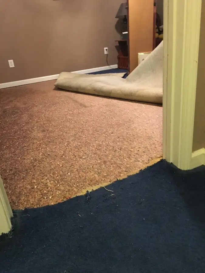 Carpet pad removal revealing water damage during Water Mitigation Services in Placerville